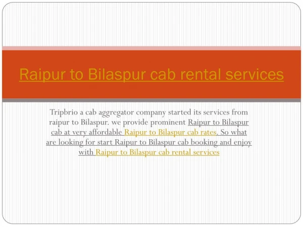Raipur to bilaspur cab rental services