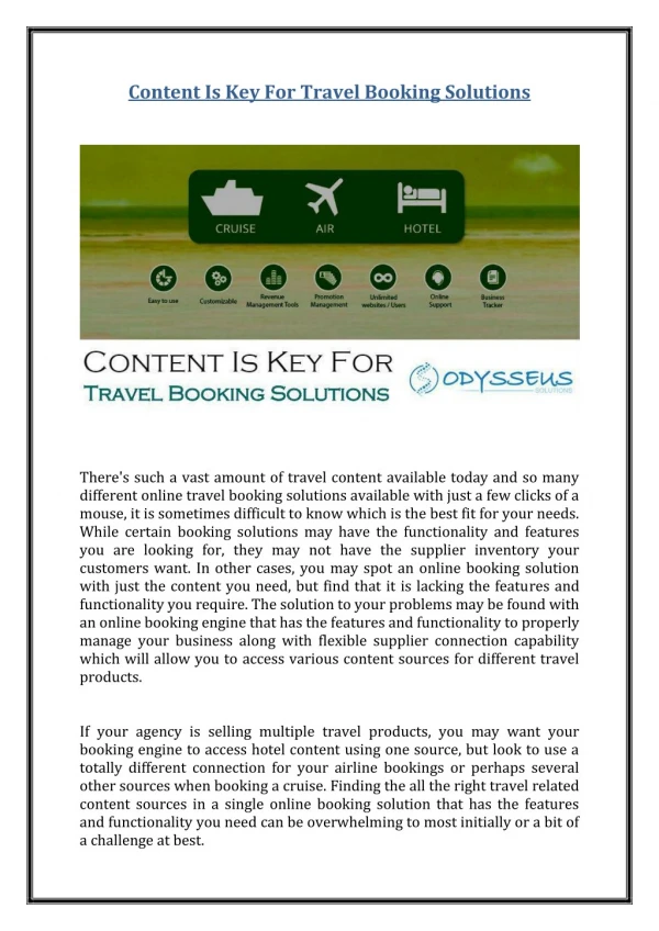 Content Is Key For Travel Booking Solutions