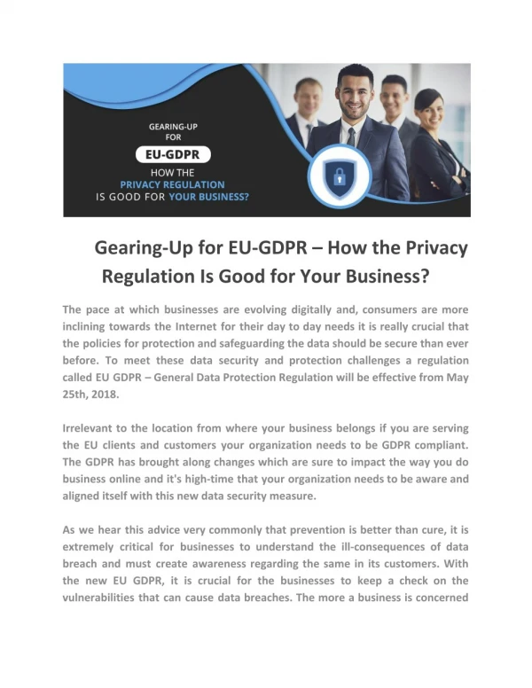 Gearing-Up for EU-GDPR – How the Privacy Regulation Is Good for Your Business?