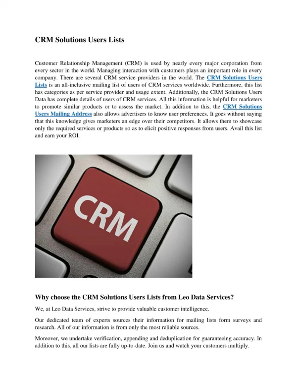 CRM Solutions Users Lists | CRM Solutions Users Data
