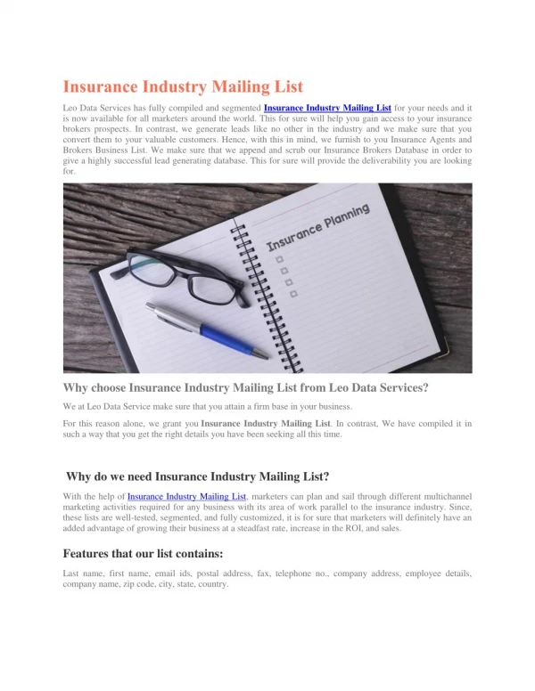 Insurance Industry Mailing List | Insurance Email List | Leo Data Services