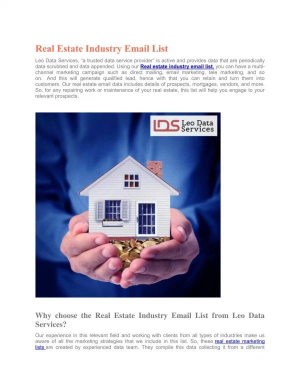 Real Estate Industry Email List | real estate email list | Leo Data Services