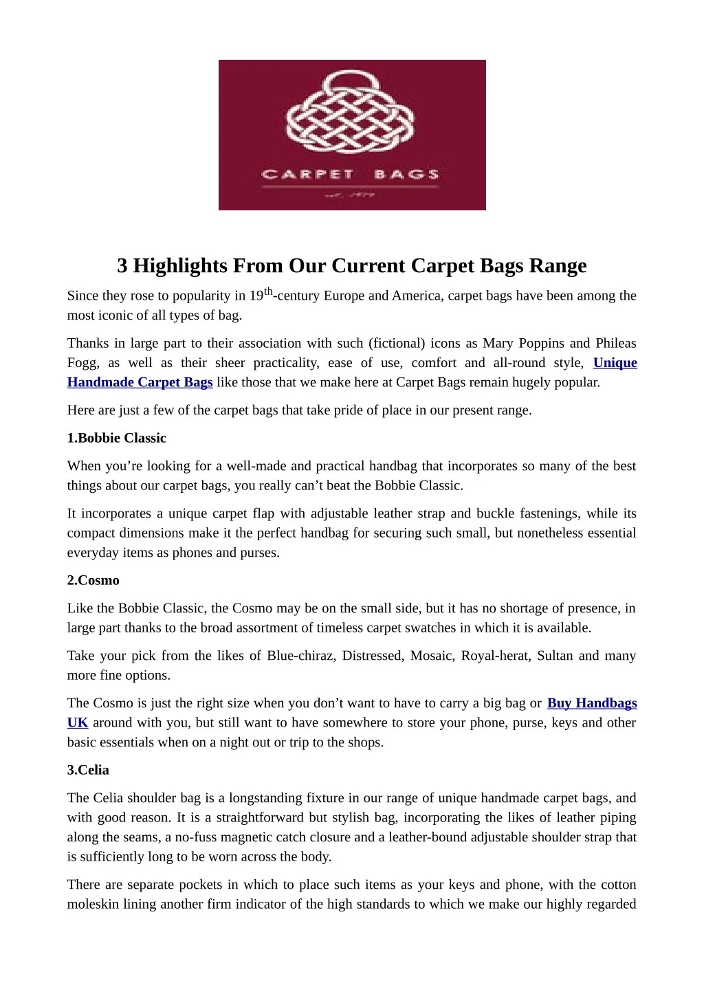 3 highlights from our current carpet bags range