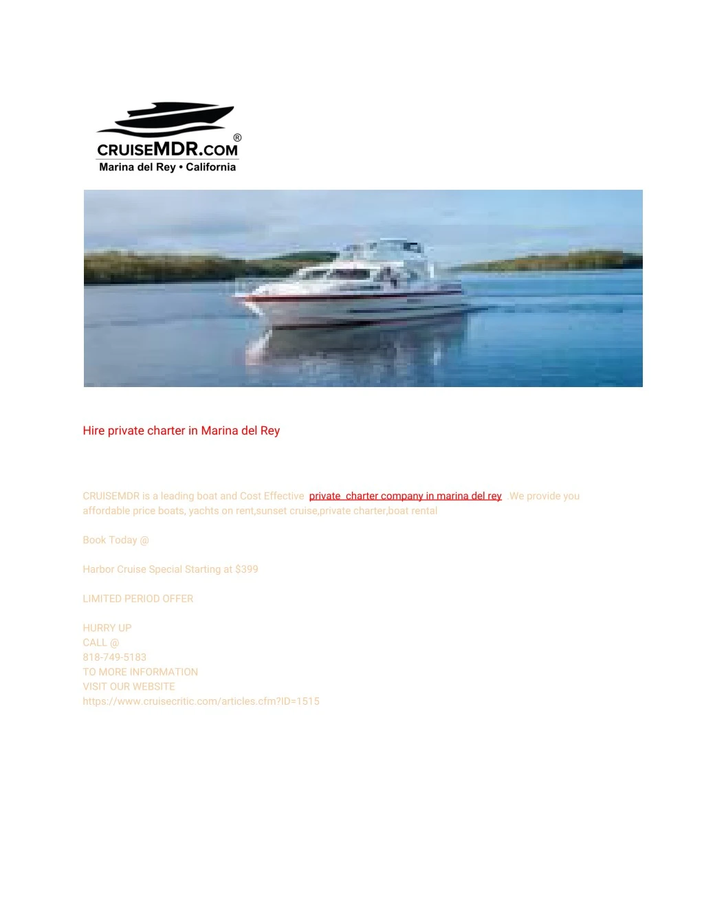 hire private charter in marina del rey cruisemdr