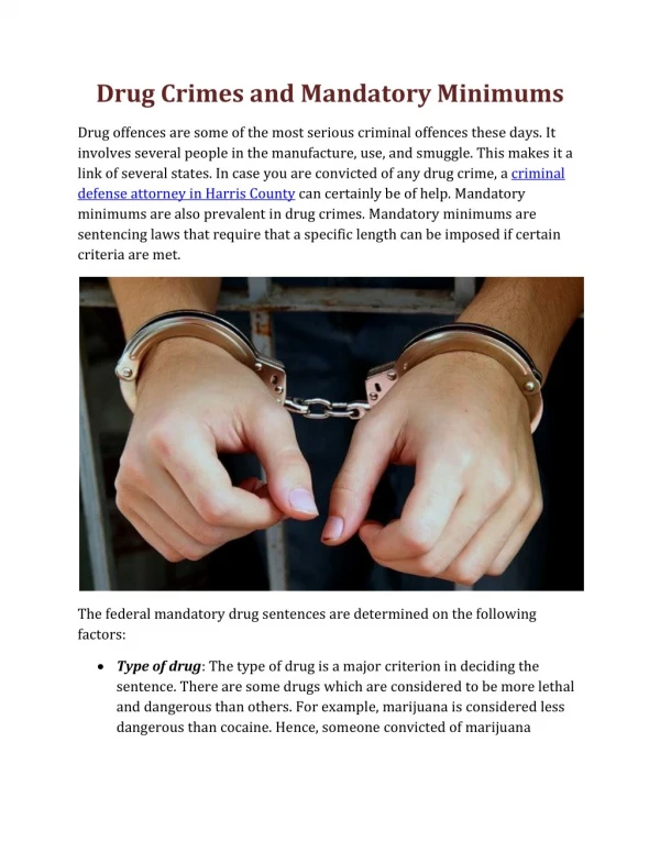Drug Crimes and Mandatory Minimums | Criminal Defense Lawyer Houston
