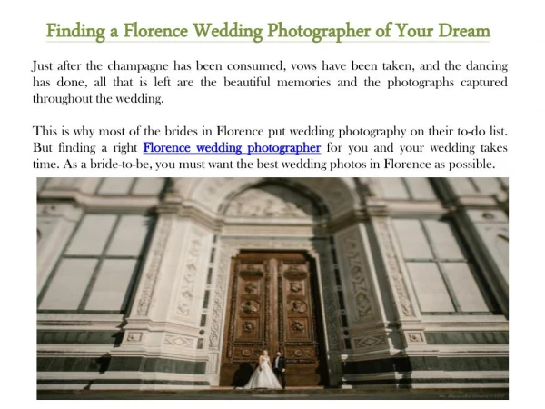 Finding a Florence Wedding Photographer of Your Dream