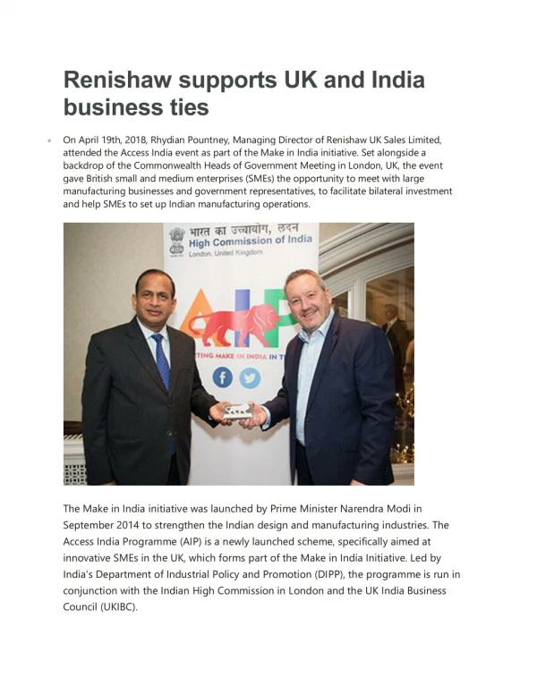 Renishaw supports UK and India business ties