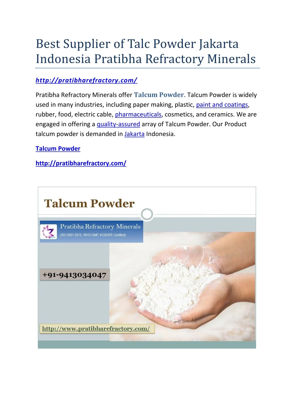 best supplier of talc powder jakarta indonesia