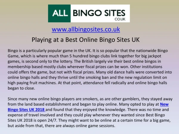 Playing at a Best Online Bingo Sites UK