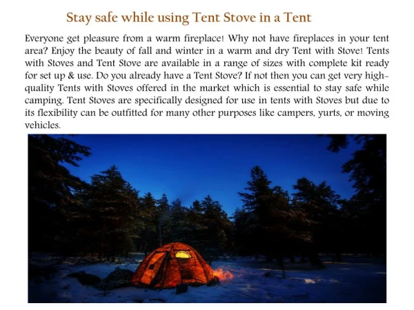 Stay safe while using Tent Stovein a Tent