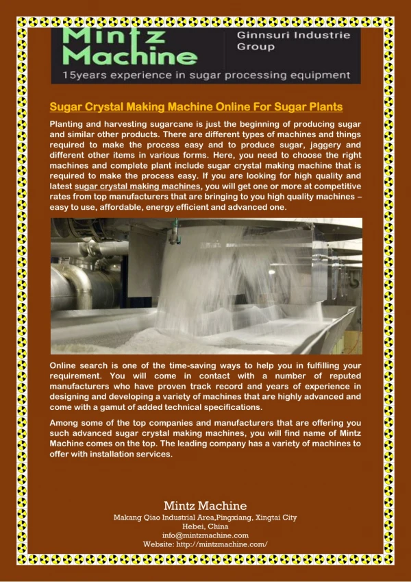 Sugar Crystal Making Machine Online For Sugar Plants