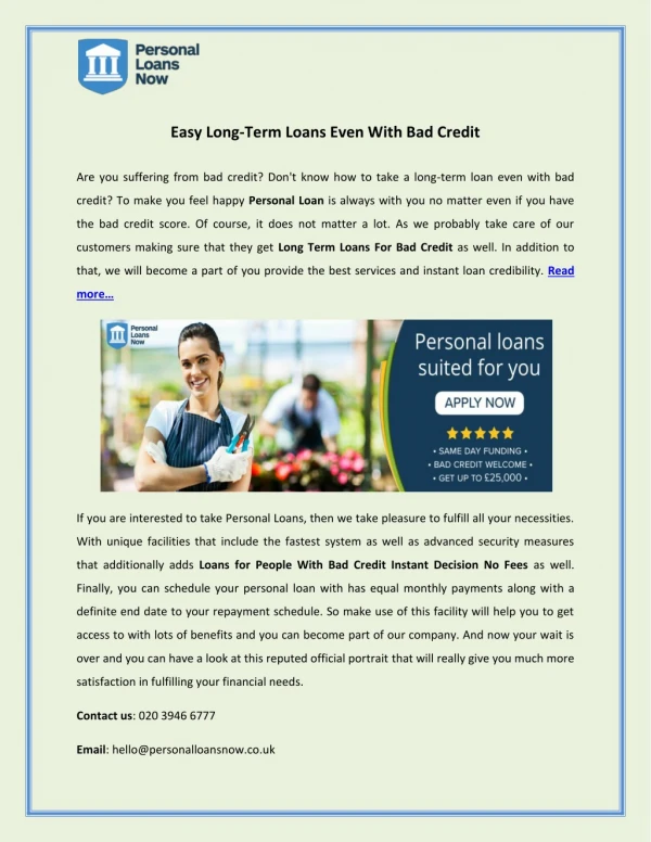 Easy Long-Term Loans Even With Bad Credit