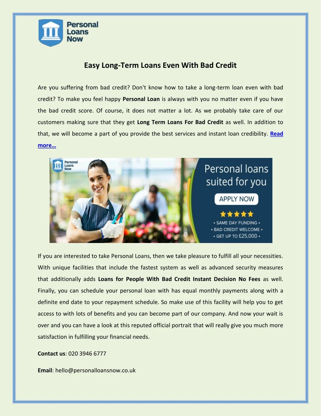 easy long term loans even with bad credit