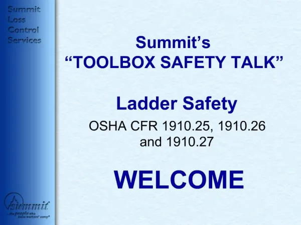 Summit s TOOLBOX SAFETY TALK