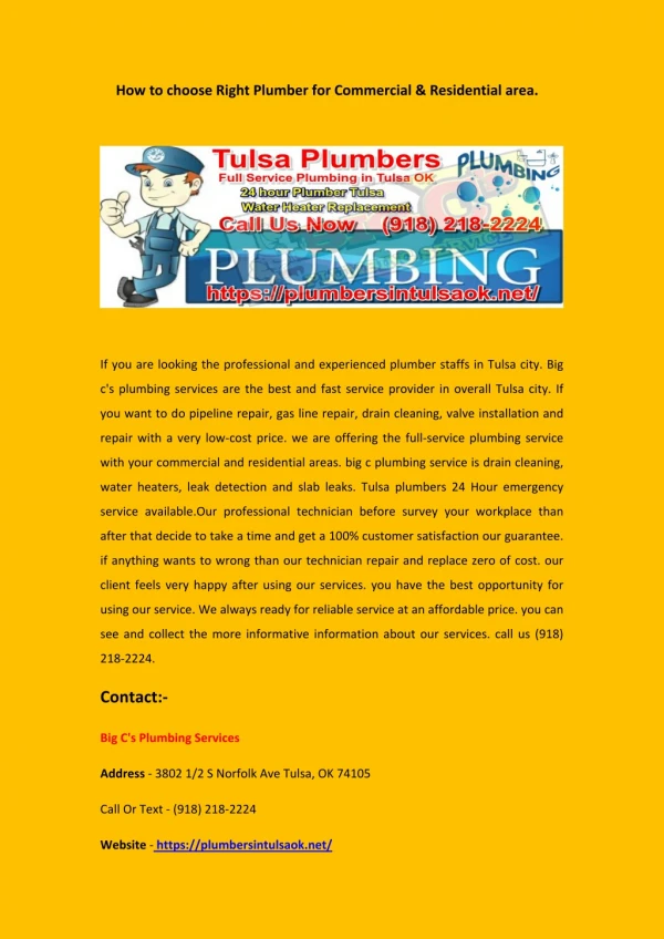 How to choose Right Plumber for commercial & residential area.