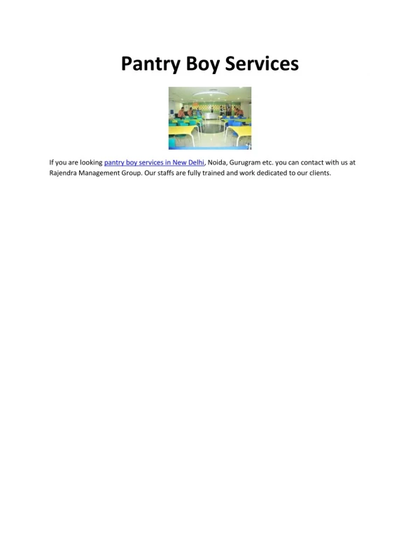 Pantry Boy Services in New Delhi