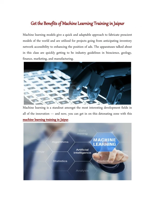 Get the Benefits of Machine Learning Training in Jaipur