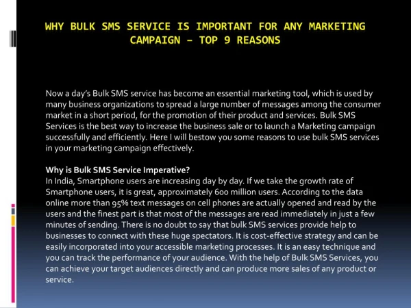 Why Bulk SMS Service is important for any Marketing Campaign – Top 9 Reasons