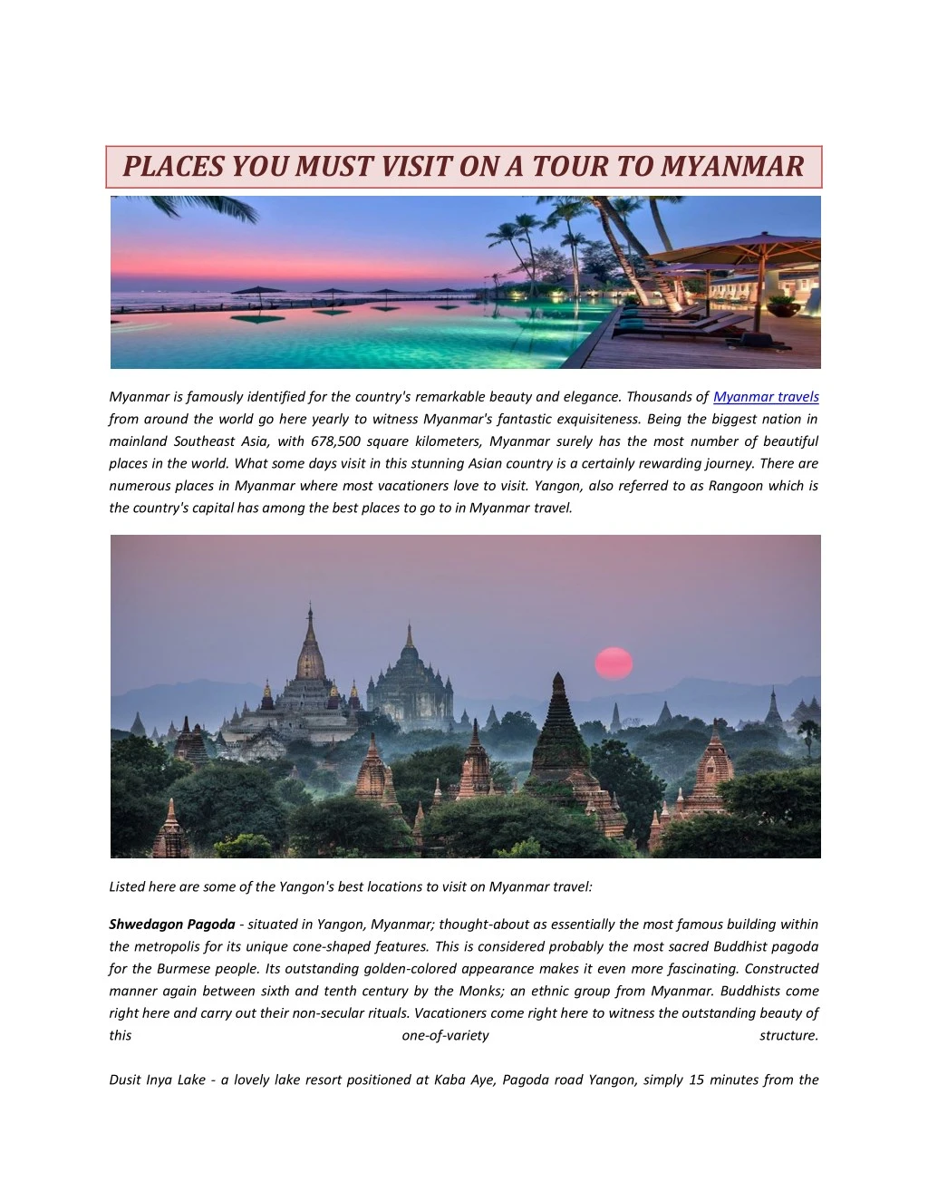places you must visit on a tour to myanmar