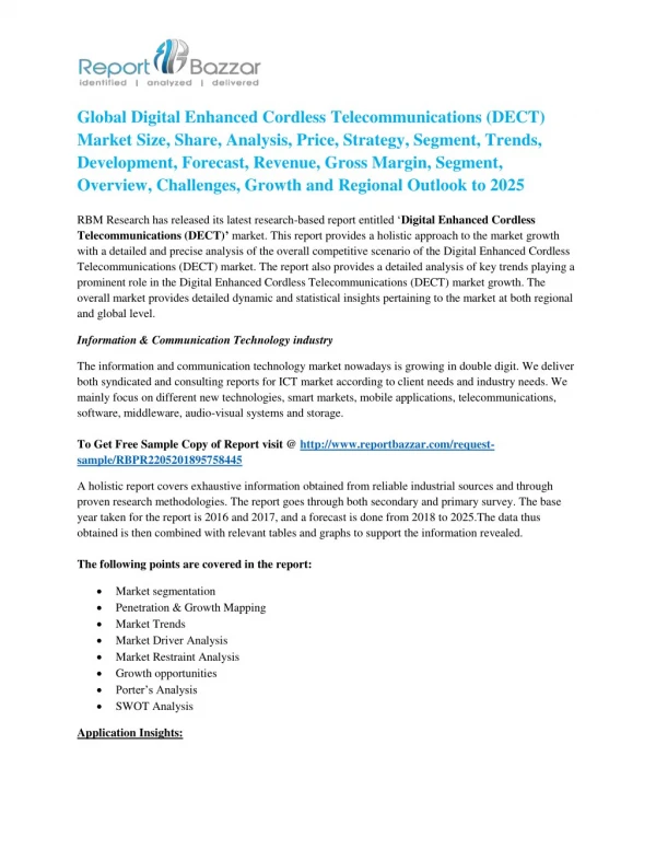Digital Enhanced Cordless Telecommunications (DECT) - Global Industry Analysis, Size, Share and Forecast To 2025