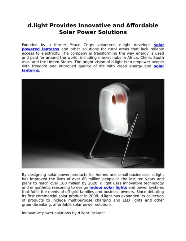 d.light Provides Innovative and Affordable Solar Power Solutions