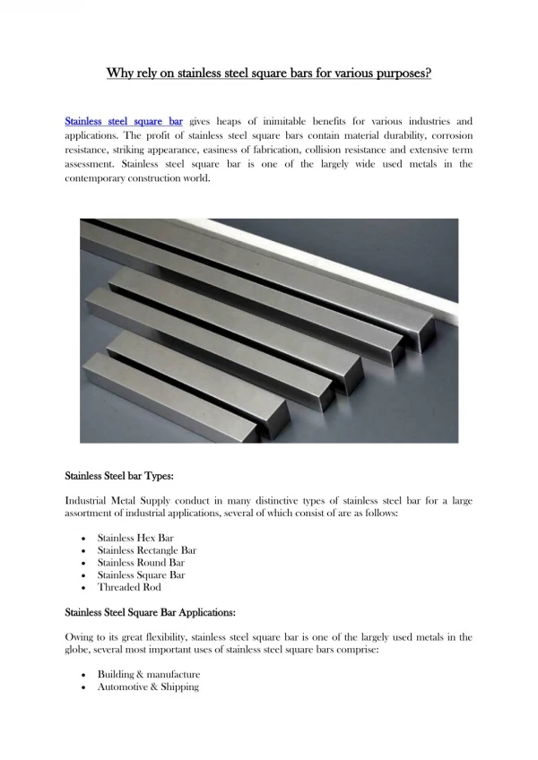 Why rely on stainless steel square bars for various purposes?