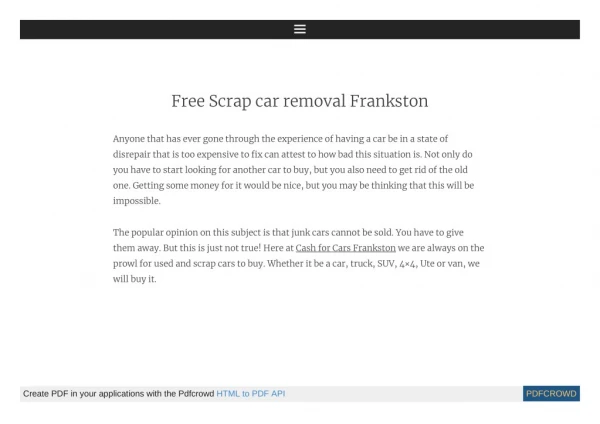 Free Scrap car removal Frankston