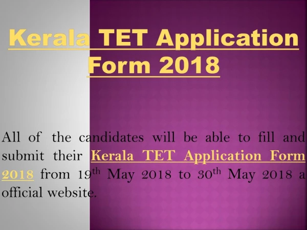 Kerala TET Application form 2018