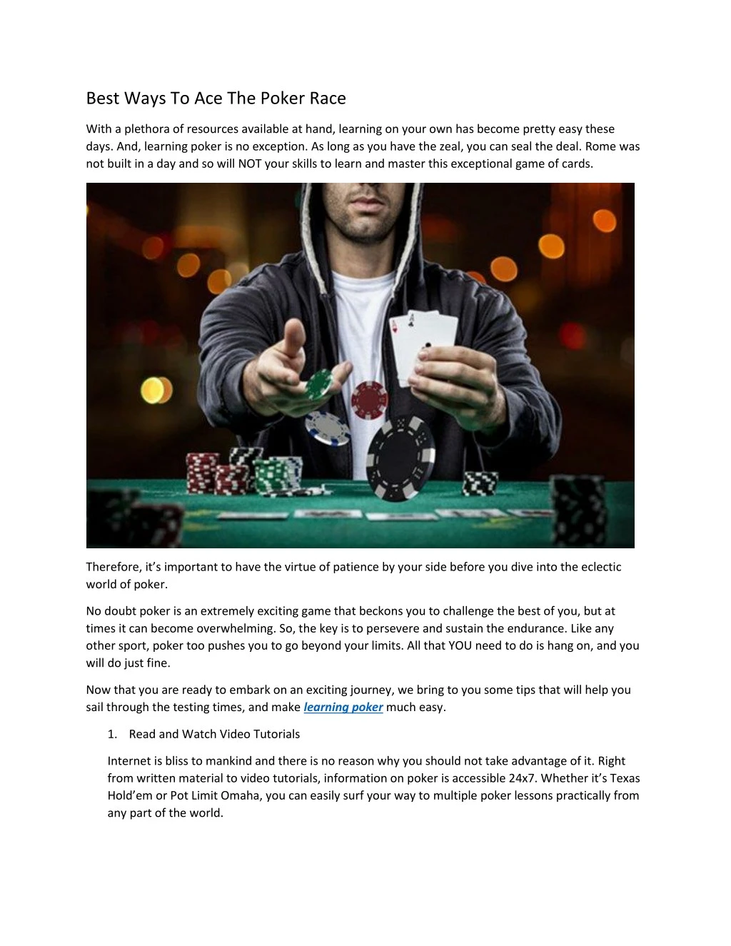 best ways to ace the poker race