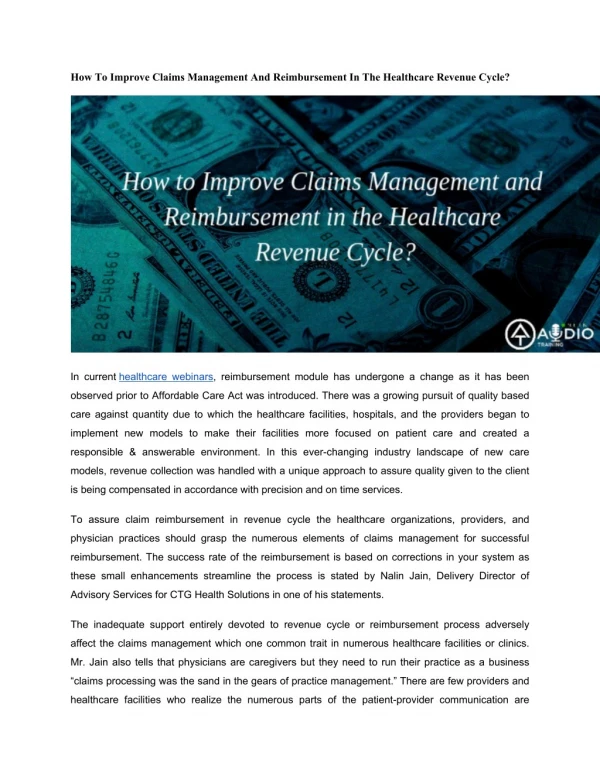 How To Improve Claims Management And Reimbursement In The Healthcare Revenue Cycle?