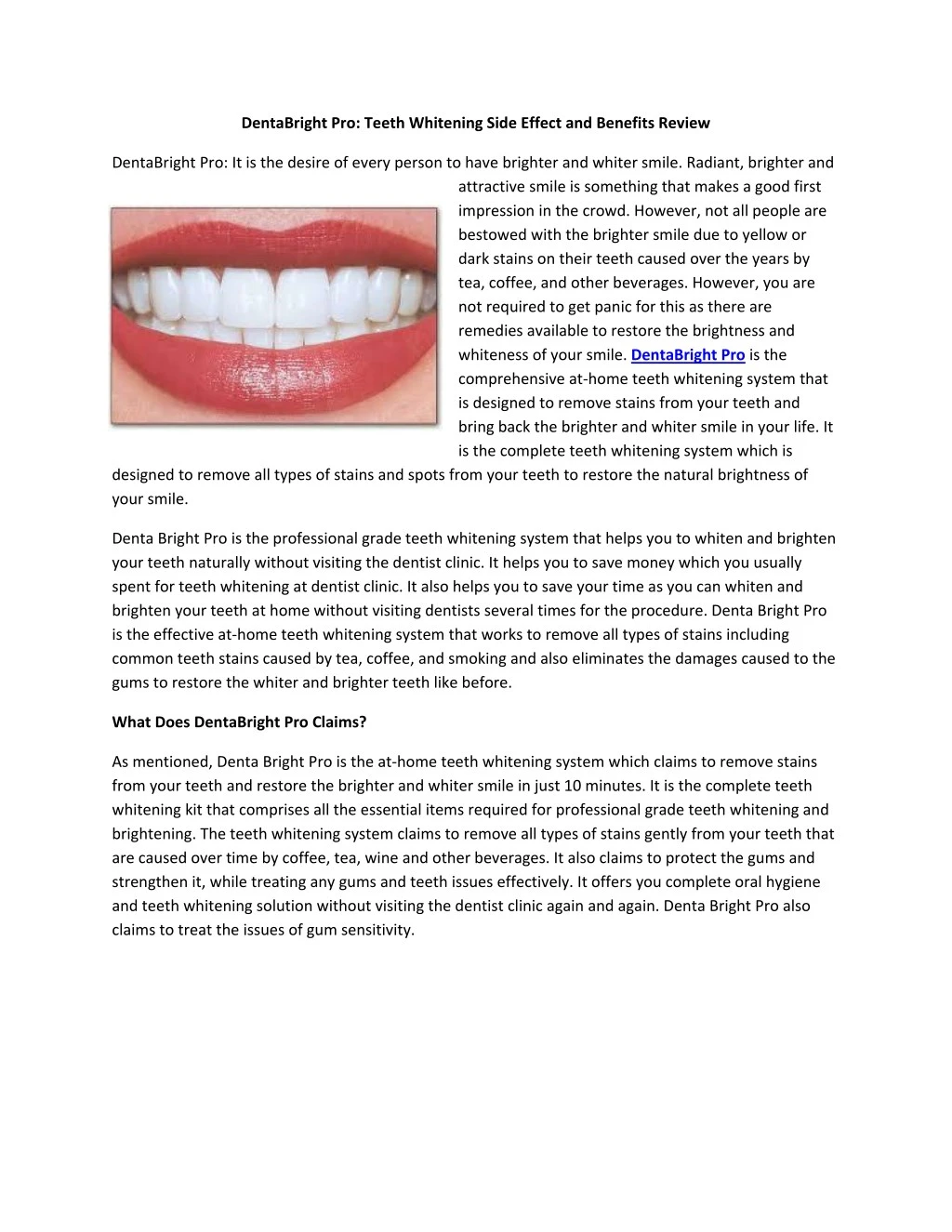 dentabright pro teeth whitening side effect