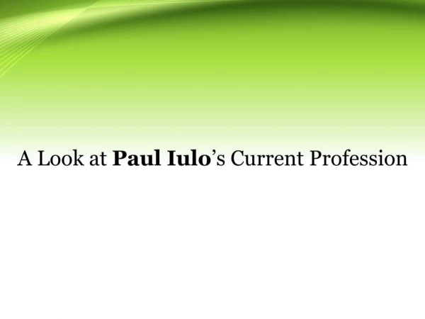 A Look at Paul Iulo’s Current Profession