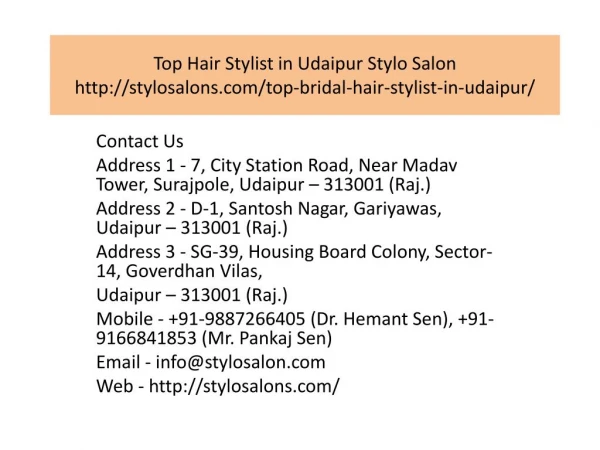 Top Hair Stylist in Udaipur Stylo Salon