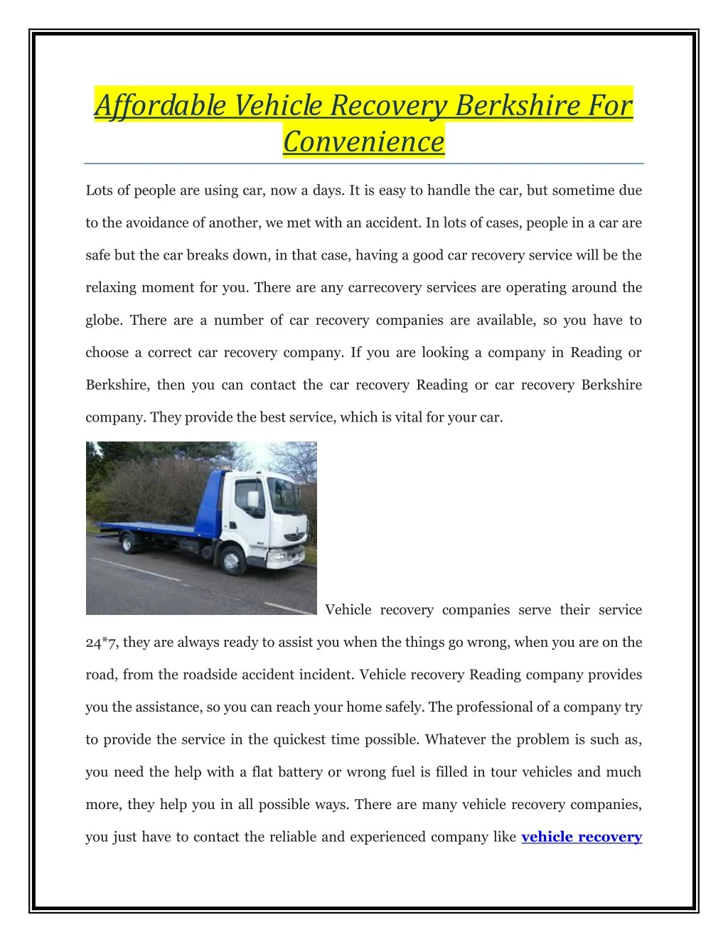 affordable vehicle recovery berkshire