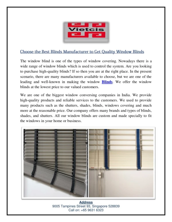 Choose the Best Blinds Manufacturer to Get Quality Window Blinds