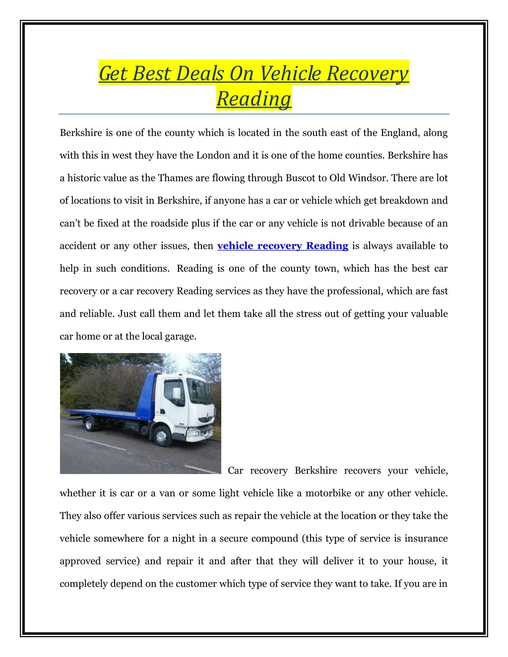 get best deals on vehicle recovery reading