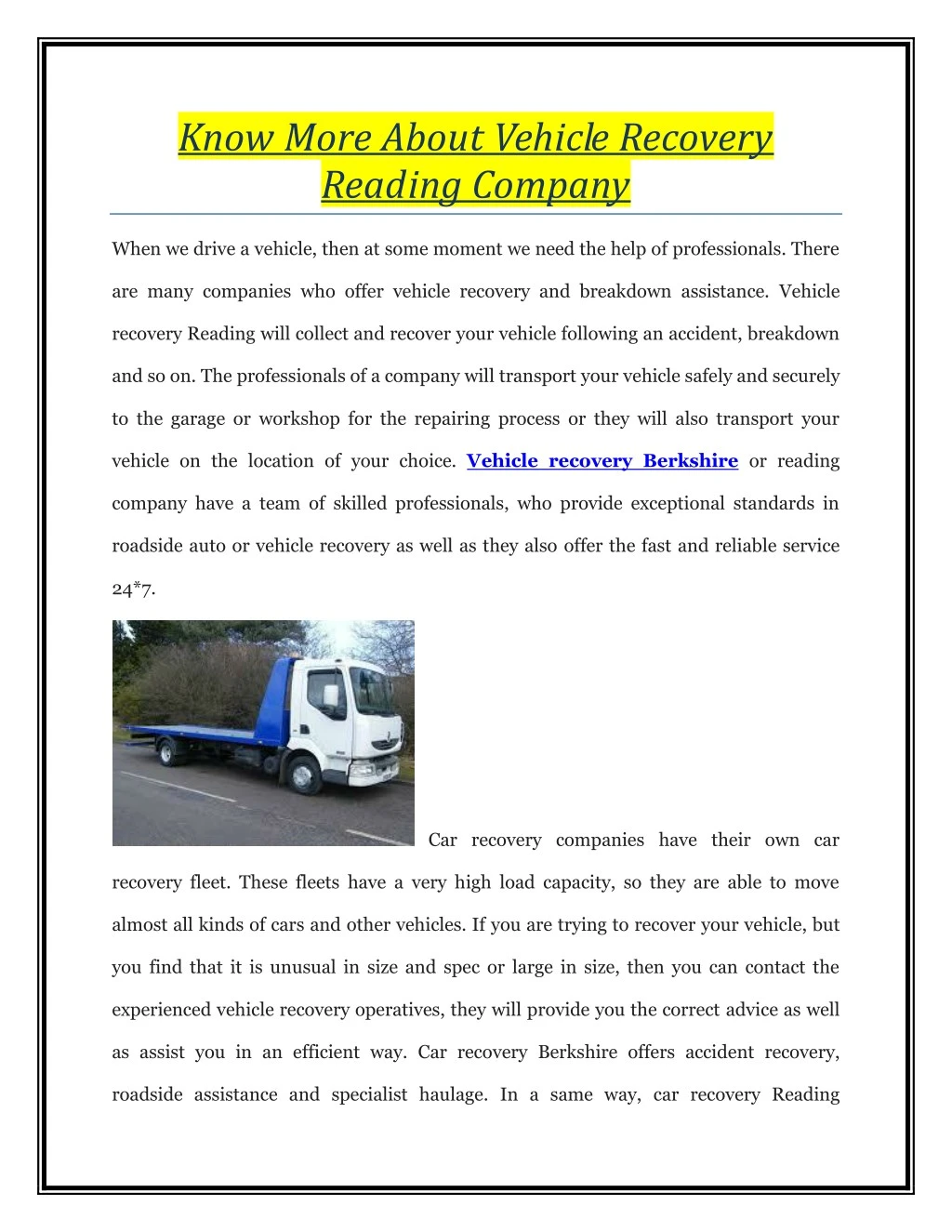 know more about vehicle recovery reading company