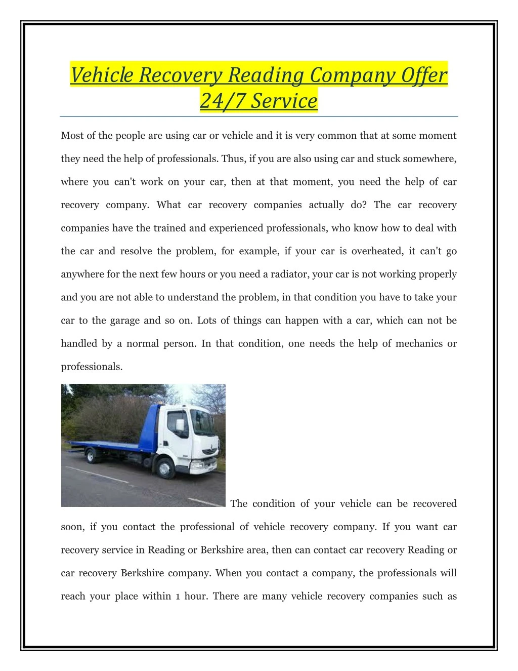vehicle recovery reading company offer