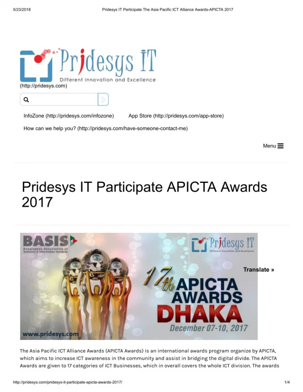 Pridesys IT Perticipate The Asia Pacific ICT Alliance Awards-APICTA 2017