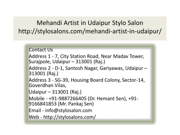 Mehandi Artist in Udaipur Stylo Salon