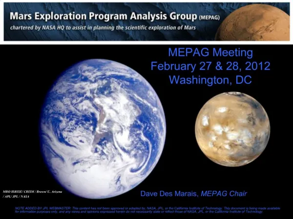 MEPAG Meeting February 27 28, 2012 Washington, DC