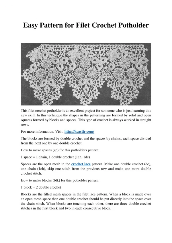 Easy Pattern For Filet Crochet Potholder