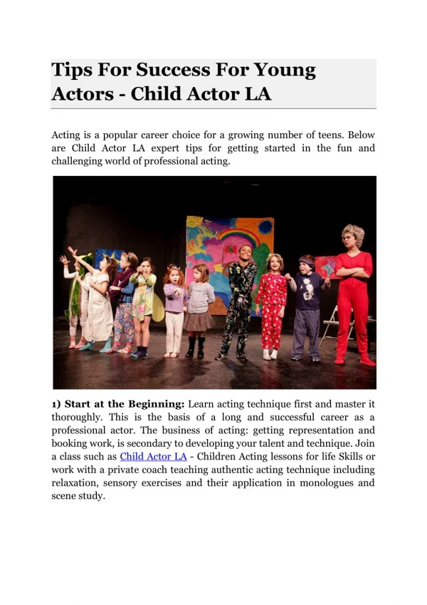 Tips For Success For Young Actors - Child Actor LA