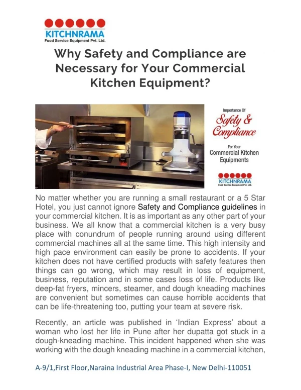 Safety and Compliance are necessary for your Commercial Kitchen