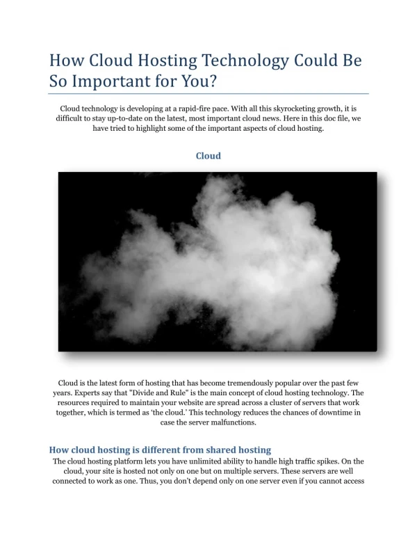 How Cloud Hosting Technology Could Be So Important for You?