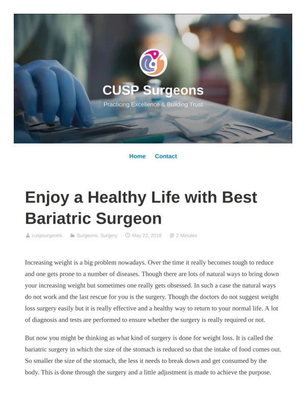Enjoy a Healthy Life with Best Bariatric Surgeon