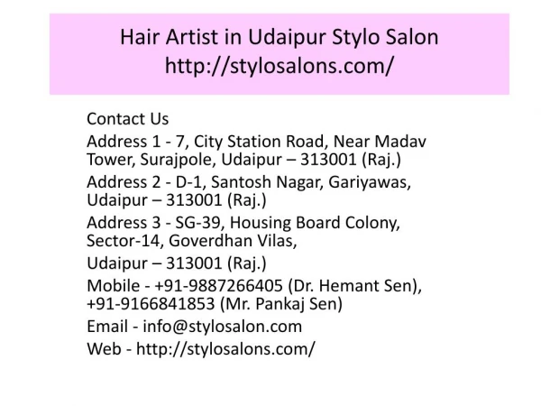 Hair Artist in Udaipur Stylo Salon