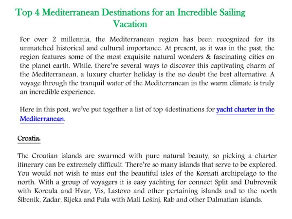 Top 4 Mediterranean Destinations for an Incredible Sailing Vacation