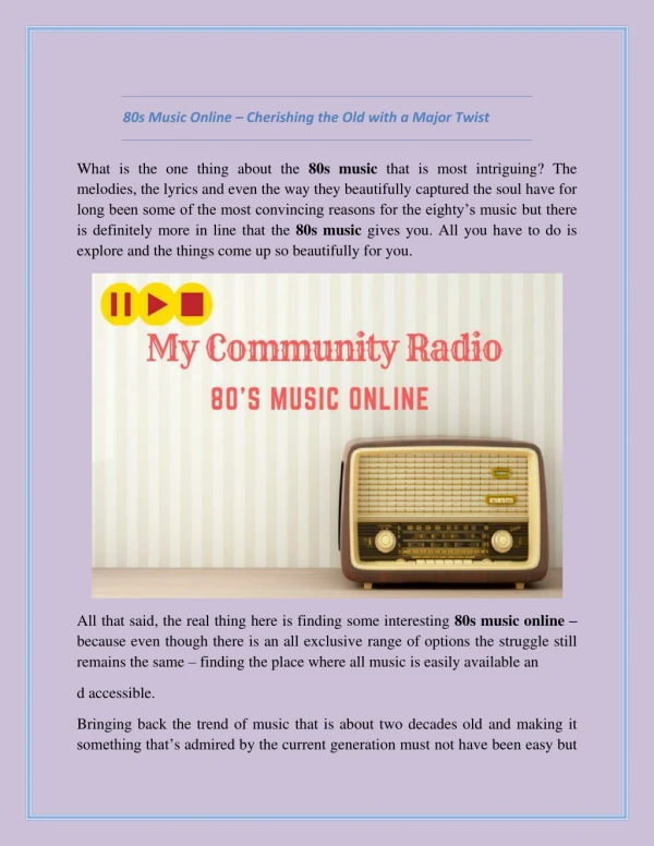 80s Music Online â€“ Cherishing the Old with a Major Twist