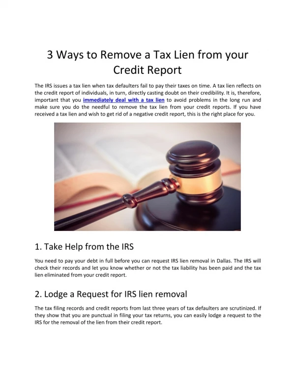 3 Ways to Remove a Tax Lien from your Credit Report